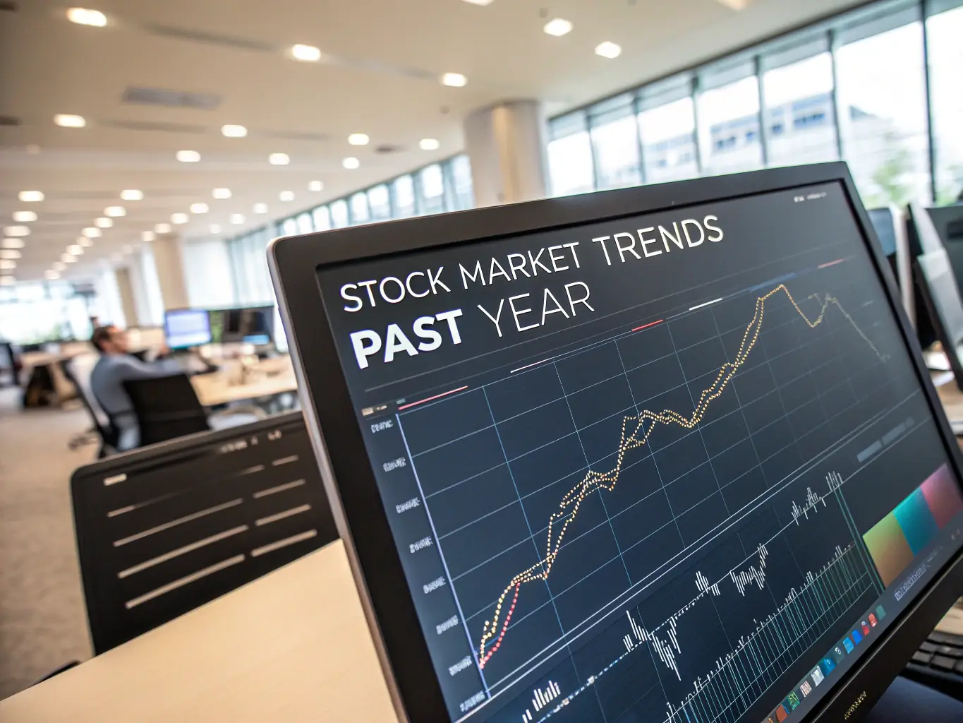 A detailed stock market chart showing upward trends, with various financial indicators displayed in the background, representing positive market growth.