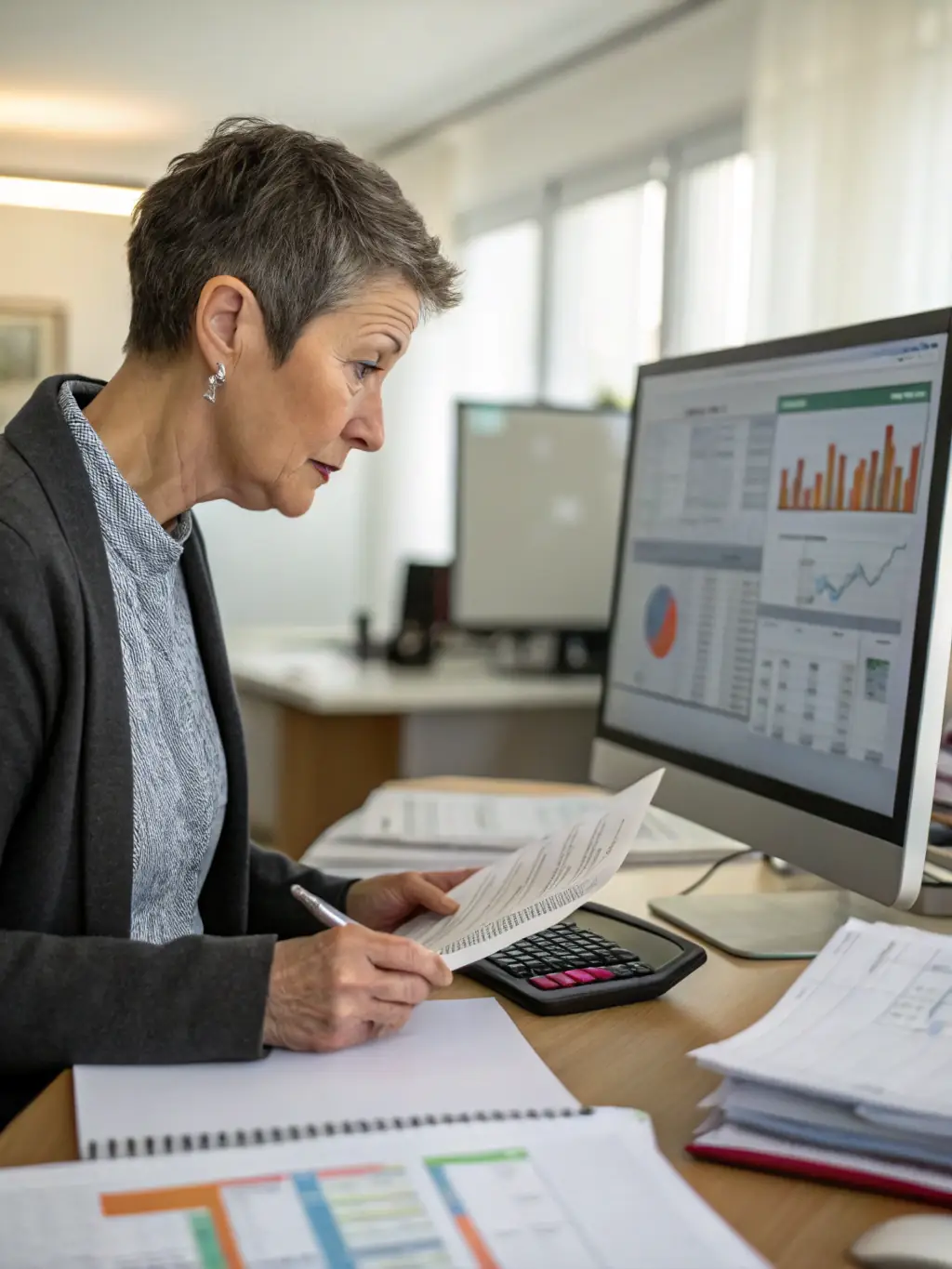 A seasoned financial analyst providing expert commentary and insights in a modern office setting, emphasizing the value of professional guidance.